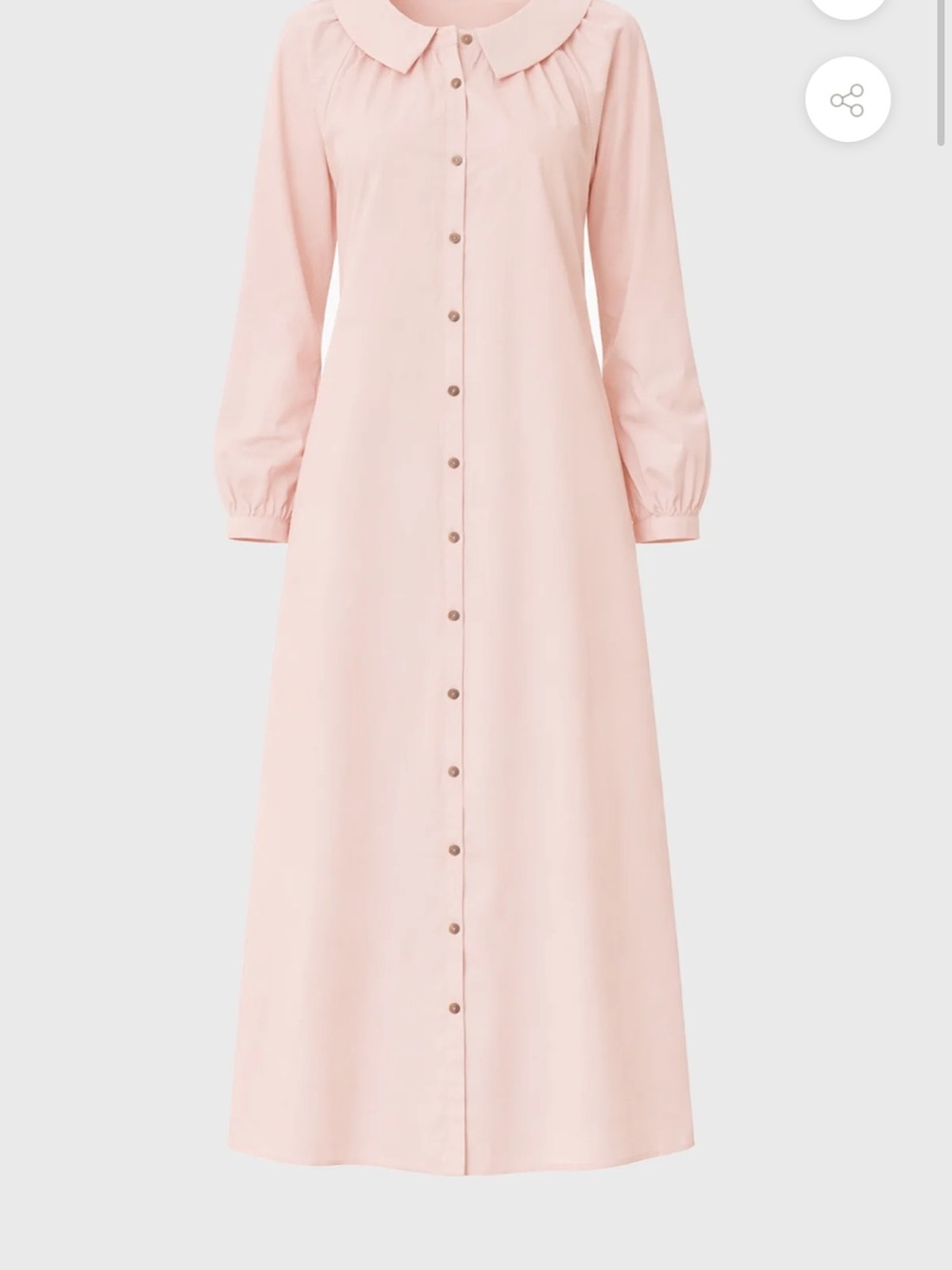 Pale Pink Button-Front Maxi Dress with Peter Pan Collar
